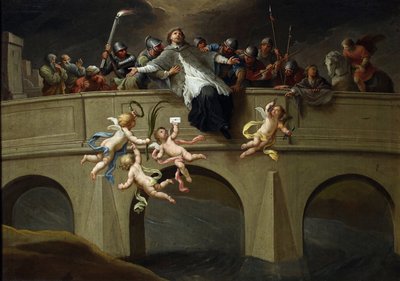 Le martyre de Jean Nepomucene (1345-1393) - 聖ヨハネ Nepomuk ペア チェコヴィチ、シモン (1689-1775) の殉教。 キャンバスに油彩、サイズ : 61x86.5、1750 年頃、国立博物館、ワルシャワ 作： Szymon Czechowicz