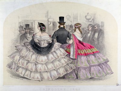 1859年のコヴェントガーデンのロイヤルイタリアオペラでクリノリンを着た女性たち（カラー彫刻） 作： T. H. Guerin