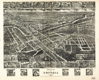 バージニア州エンポリアの鳥瞰図、1907 年。 作： T. M. Fowler