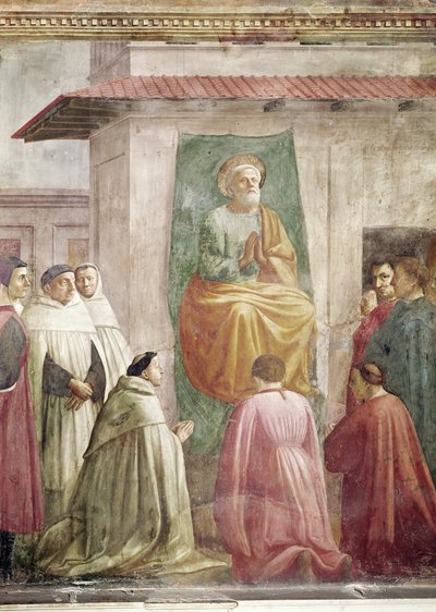 テオフィルスの息子の復活からの玉座の聖ペテロ、およびアンティオキアの最初の司教、c.1427およびc.1484-85（63302の詳細）として即位した聖ペテロ 作： Tommaso Masaccio