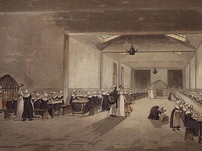 ダイニングホール、アサイラム、アッカーマンの「ロンドンの小宇宙」より 作： T. and Pugin A.C. Rowlandson