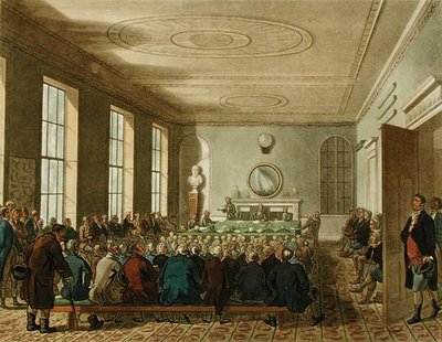 ジョセフ・コンスタンティン・シュタットラー（1780-1812）が彫刻した「アッカーマンのロンドンの小宇宙」より、農業協会 作： T. and Pugin A.C. (after) Rowlandson