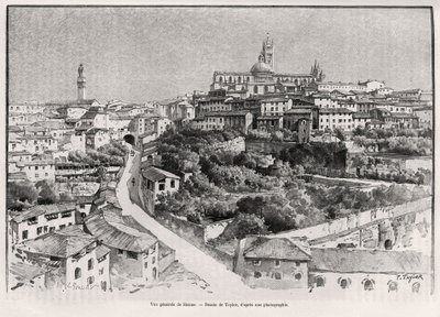 シエナ(イタリア)の全景。Eugene Muntz（1845-1902）の「A travers la Tuscane」をテイラーが描いたもので、Edouard Charton（1807-1891）監督の「Le tour du Monde 1892」に収録されています（Hachette, Paris）。 作： T Taylor