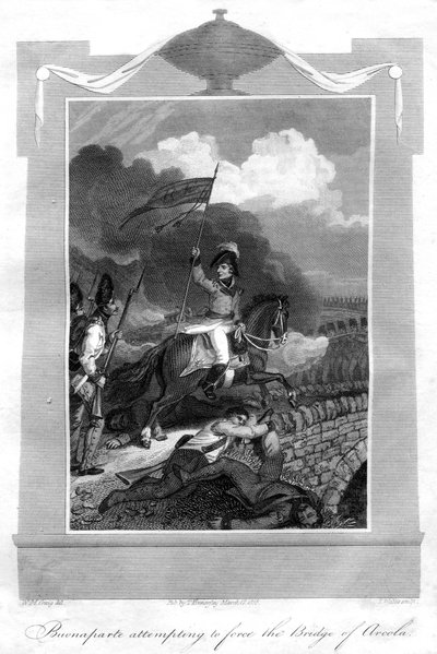 1816年にアルコラの橋を強制しようとするナポレオンボナパルト。 作： T. Wallis