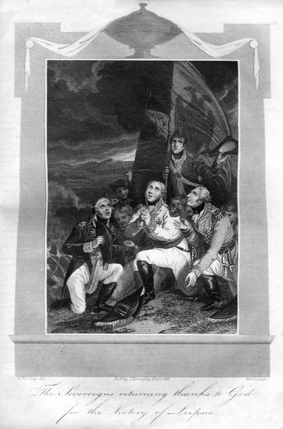 1816年にライプツィヒの勝利を収めた神に感謝する主権者たち。 作： T. Wallis