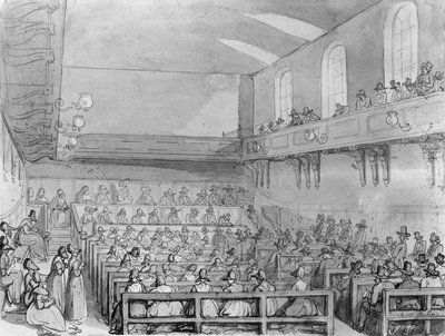ロンドンの集会所に集まるクエーカー教徒 作： T. and Pugin A.C. Rowlandson
