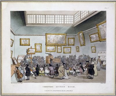 クリスティーズのオークションルーム（J.Bluck著「ロンドンの小宇宙」（R.Ackermann社刊）より 作： T. and Pugin A.C. Rowlandson