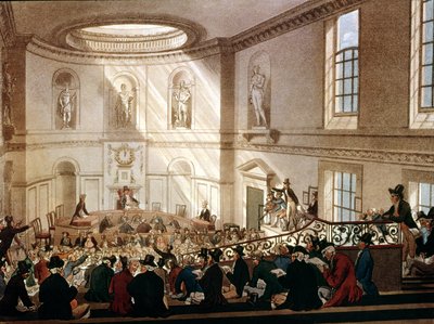 ジョセフコンスタンティンスタッドラー（fl.1780-1812）、1808（アクアチント）によって彫刻されたロンドンのアッカーマンズミクロコスムのインディアハウス、ザセールルーム 作： T. and Pugin Rowlandson