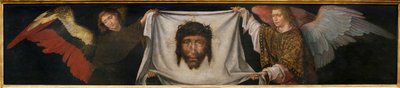 聖骸布を運ぶ天使たち - カルロス修道士（1517-1544年に活躍したフランドルの画家）の工房による絵画、木に油彩、1520-1530年頃（聖人の顔を持つ天使たち、カルロス修道士の工房による、パネルに油彩、1520-1530年頃） - Musee d