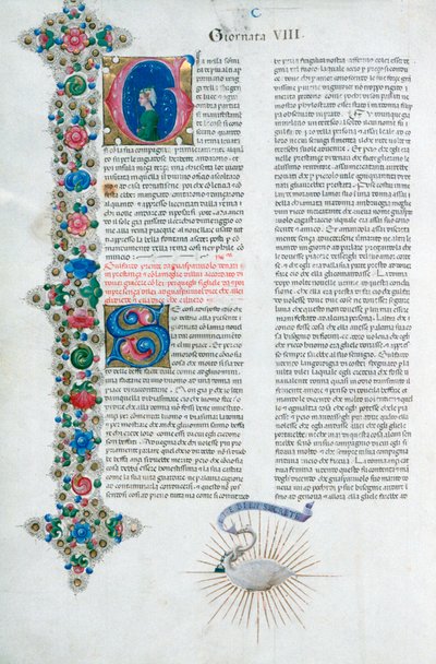 デカメロンの照らされた原稿ページ、ジョヴァンニボッカチオ作、イタリア語、c1467。 作： Taddeo Crivelli