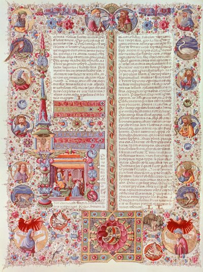 ボルソ・デステの聖書からタッデオ・クリヴェリが描いたイルミネーションのページ、手稿。 作： Taddeo Crivelli