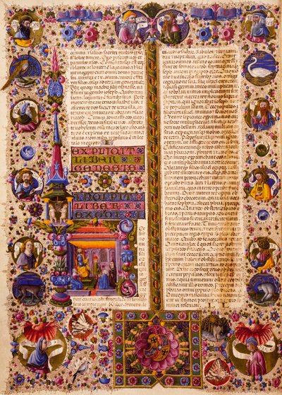 Taddeo Crivelli（1425-1479）らが彩色したボルソ・デステの聖書第1巻の出エジプト記、ラテン語写本422-423、フォリオ26、裏面、羊皮紙。 作： Taddeo Crivelli