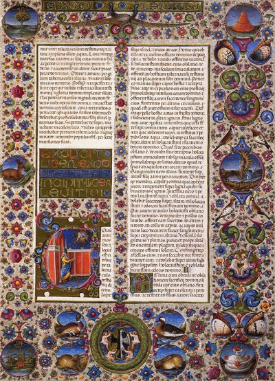 レビ記、ボルソ・デステの聖書の第1巻、Taddeo Crivelli (1425-1479)らによる彩色、ラテン語写本422-423、フォリオ44、レクソ、羊皮紙。 作： Taddeo Crivelli