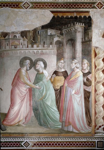 ドレの扉でのアンネとヨアヒムの出会い（詳細） - フレスコ画、1327年頃 作： Taddeo Gaddi