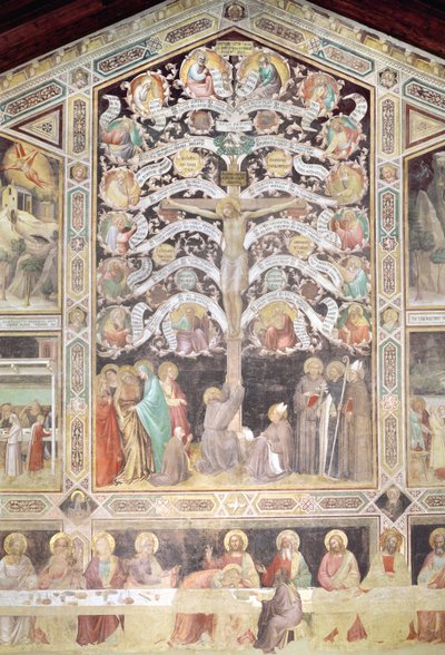 命の木と最後の晩餐、85020の1360年のフレスコ画の詳細 作： Taddeo Gaddi