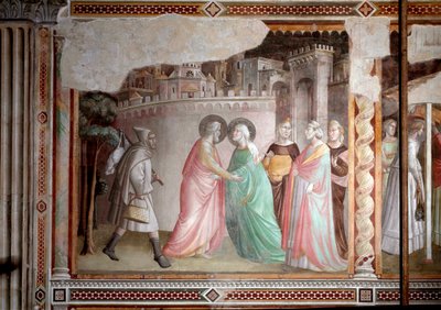 聖母の生涯：黄金の門でのヨアヒムとアンネの出会い（フレスコ画、1327年頃 作： Taddeo Gaddi
