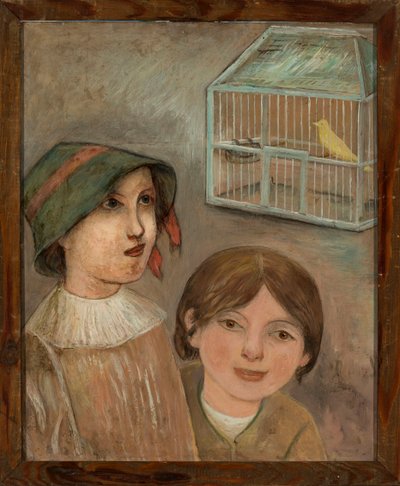 カナリアのいる鳥かごの下の二人の少女 作： タデウシュ・マコウスキー