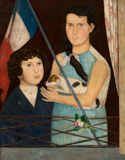 フランス国旗を持つ二人の子ども 作： タデウシュ・マコウスキー