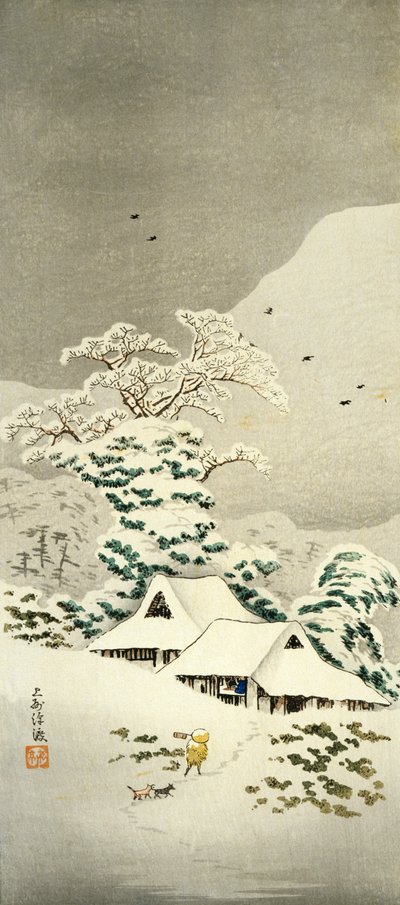 上州沢渡の雪景色 高橋尚亭（1871-1945）作 1930年頃 おたんじょうび型木版画 38,1×17,1cm 日本の文明開化 明治・昭和期 作： Takahashi Shotei