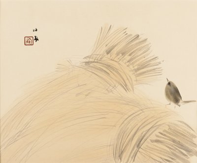 木版画「ミソサザイとトウモロコシ」 19世紀末～20世紀初頭 作： Takeuchi Seiko