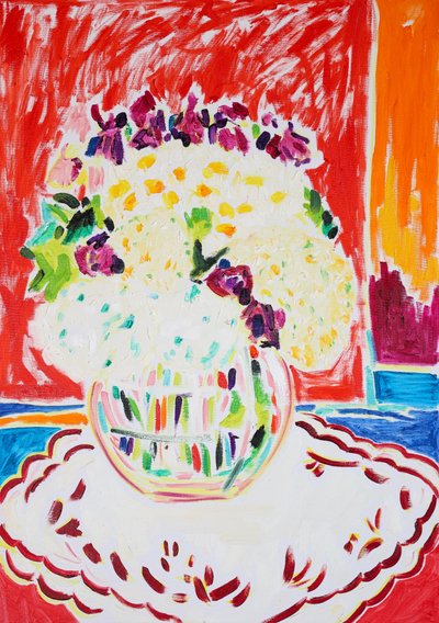 鮮やかな花の静物画 作： 