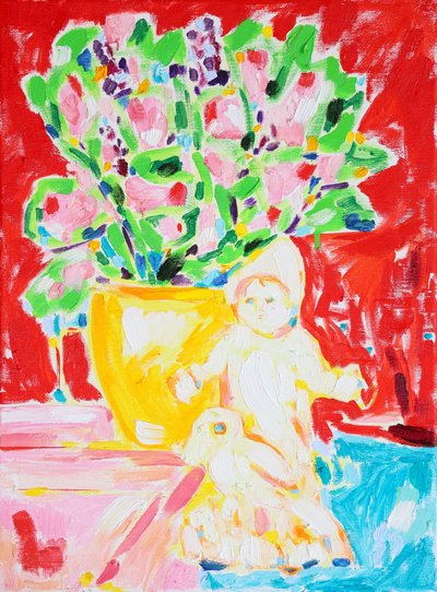 色鮮やかな花と人形 作： 