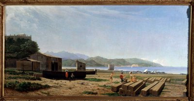 ラスペツィア湾の眺め、イタリア（カンヴァスに油彩） 作： Tammar Luxuro