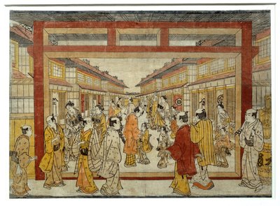 中野町の透視図。田中正信（1741-1748年）による浮世絵風の日本の版画。パリ、ギメ美術館 作： Tanaka Masunobu