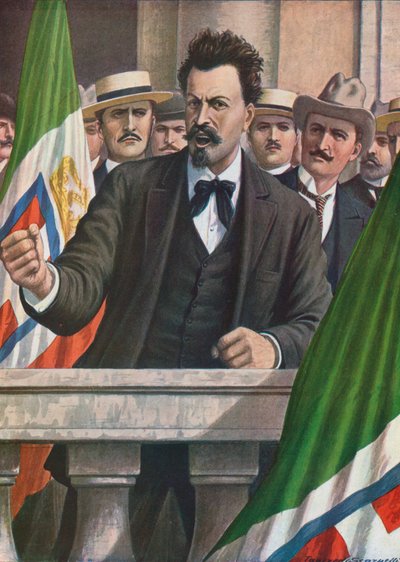 イタリアがオーストリアを攻撃することを要求するチェザーレ・バッティスティ 作： Tancredi Scarpelli