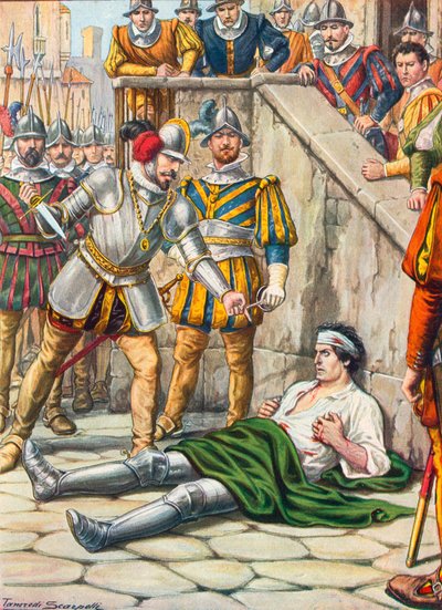 1530年8月3日、ガヴィナーナの戦い後のフランチェスコフェルッチの死 作： Tancredi Scarpelli
