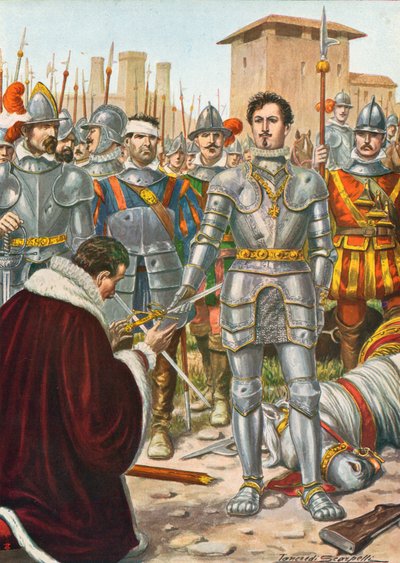 1525年のパヴィアの戦いで捕らえられたフランスのフランシス1世 作： Tancredi Scarpelli