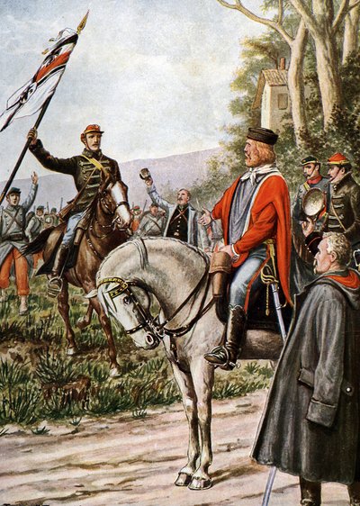 1870 年の普仏戦争: ディジョンの戦い中のイタリアの愛国者ジュゼッペ ガリバルディ 作： Tancredi Scarpelli