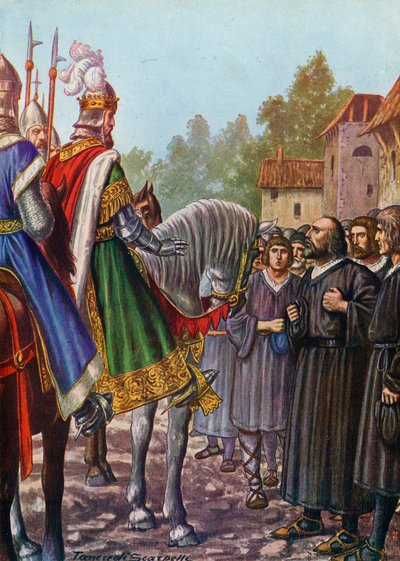1158年、フレデリックバルバロッサは住民からロディの再建を依頼されました 作： Tancredi Scarpelli