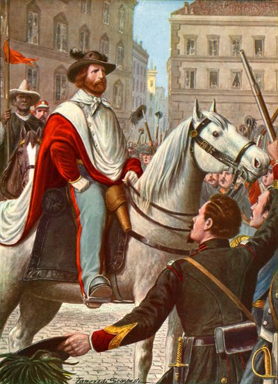 ガリバルディと彼の志願兵は1849年にローマを守るために入る 作： Tancredi Scarpelli
