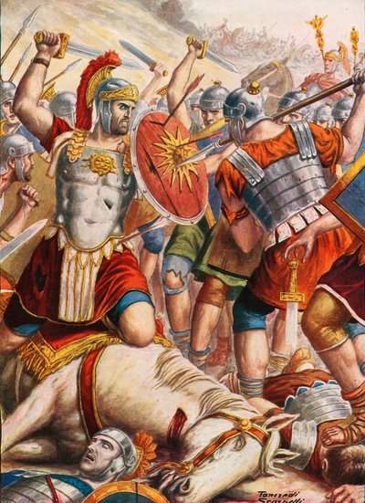 ミクリダテスの前進を阻止するために戦うルキュラス 作： Tancredi Scarpelli