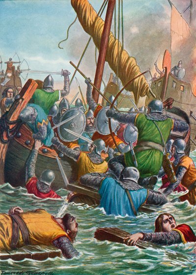 ベネチア人とフランク族の間の806年の海戦 作： Tancredi Scarpelli