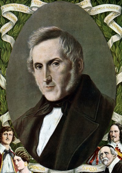 アレッサンドロ・マンゾーニ (1785 - 1873) の肖像、イタリアの作家 パオロ・ジュディチ作「Storia d