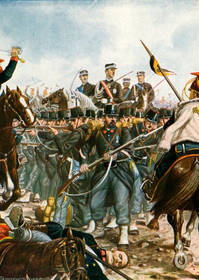 ヴィッラフランカの戦いでのウンベルト王子、1866 作： Tancredi Scarpelli