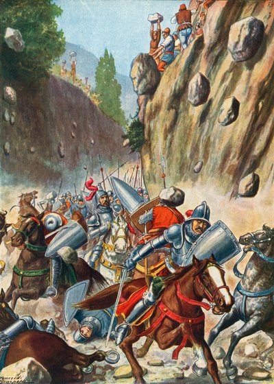 農民によって攻撃されているランド伯爵の軍隊 作： Tancredi Scarpelli