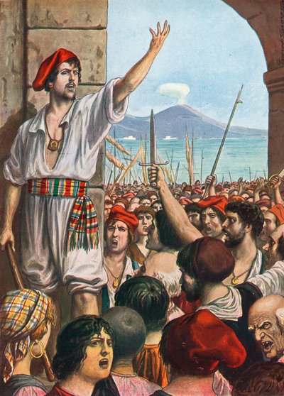 マサニエッロとして知られるトマッソアニエッロは、1647年、ナポリの反乱の主導的精神でした。 作： Tancredi Scarpelli