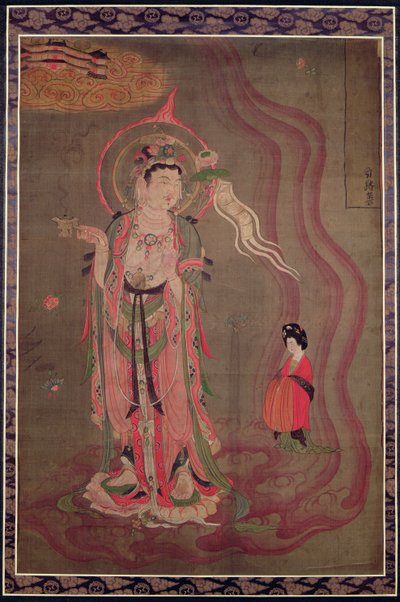 女性をピュアランドへと導く菩薩、851〜900年頃（絹にインクと色） 作： Tang Dynasty Chinese School