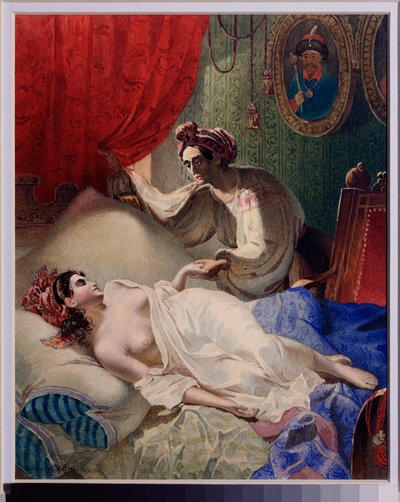 アレクサンドル・プーシキン (1799-1837) の詩「ポルタヴァ」の挿絵。 Taras Grigoryevich Shevchenko (Shevchenko) (1814-1861) の作品、紙に水彩、インク、金 作： Taras Grigoryevich Shevchenko
