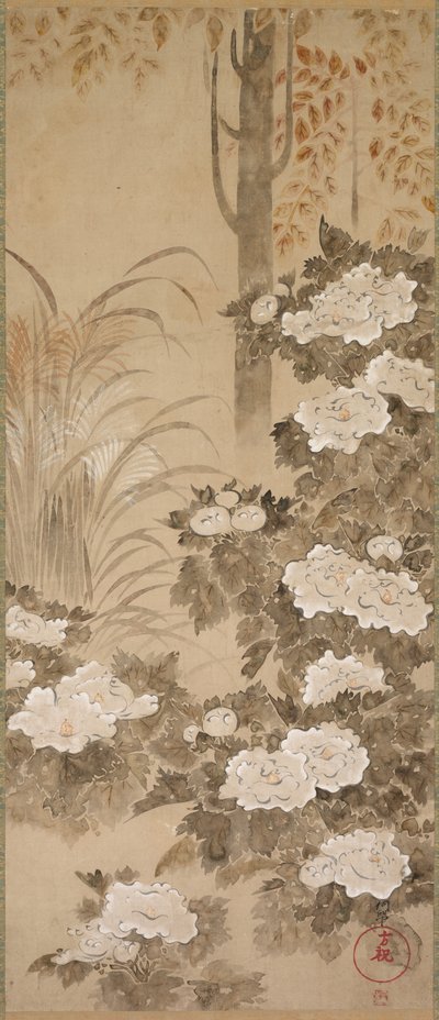 1700年代半ばの秋の花と紅葉。 作： Tatebayashi Kagei