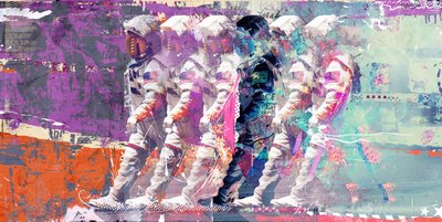 宇宙飛行士ムーンウォーク、2015年（キャンバスにミクストメディア） 作： Teis Albers