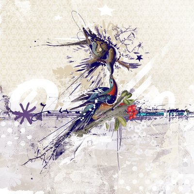 桜の鳥、2018年（キャンバスにコラージュ） 作： Teis Albers
