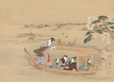 吉原への船、1800年代。 作： Teisai Hokuba