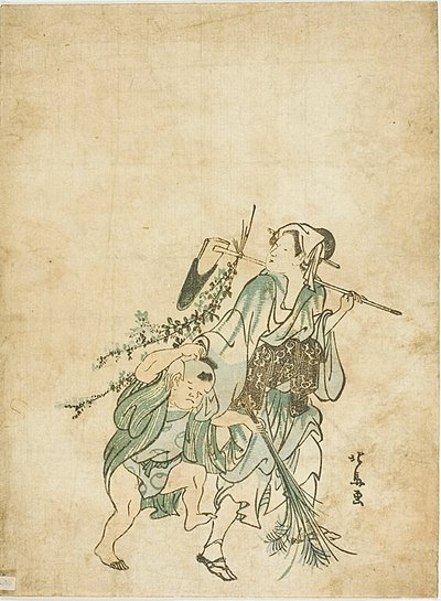 田舎の女と子供 作： Teisai Hokuba