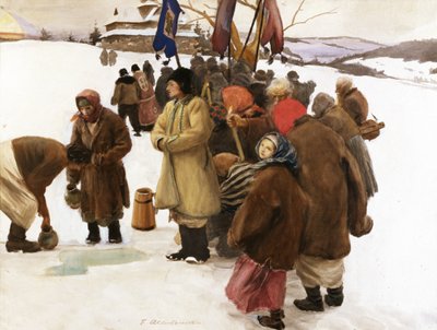 東カルパティア山脈の正教会のクリスマス：水の祝福 作： Teodor Axentowicz