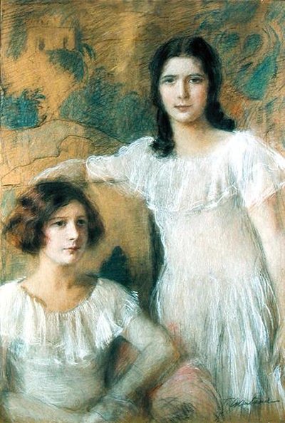 二人の少女の肖像」 1910年頃 （パステル・ボード 作： Teodor Axentowicz