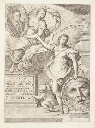 La Bocca della Verita. 教皇クレメンス 9 世の肖像を含むタイトル ビネット 作： Teresa del Pò
